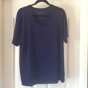Susan Graver Liquid Knit Top, Scoop Neck, short-sleeved, Navy, L